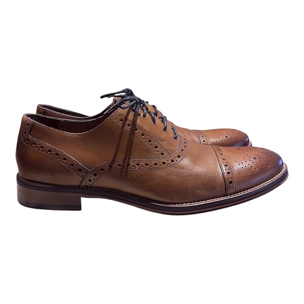 Johnston & Murphy Conard Cap Toe Oxford Shoes Mens 11M Tan Leather Brogue - Picture 4 of 9